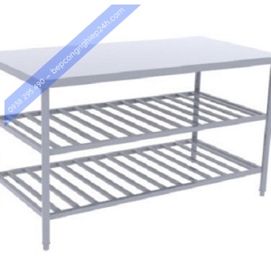 BÀN INOX 3 TẦNG CÓ 2 KỆ SONG DƯỚI
