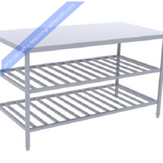 BÀN INOX 3 TẦNG CÓ 2 KỆ SONG DƯỚI